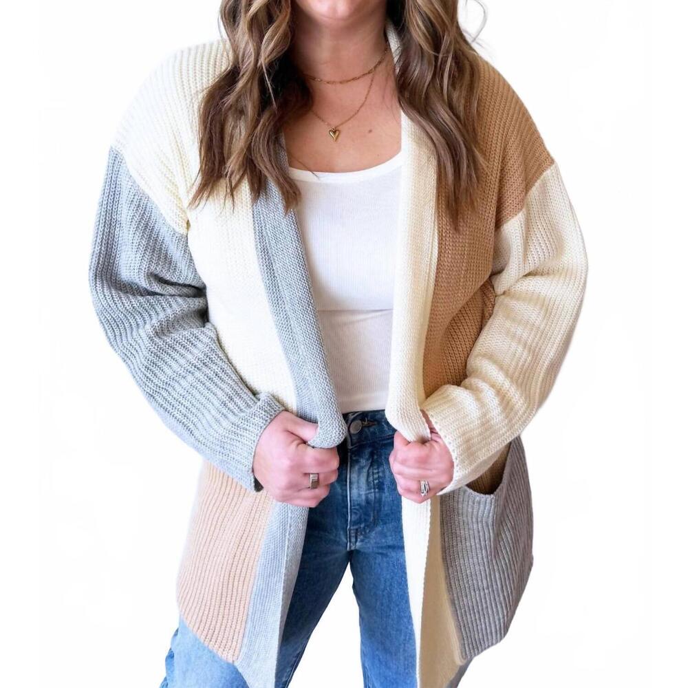 NEW SUNDAY EDITION striped cardigan with patch pockets in cream/multi